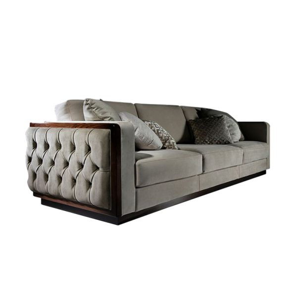 Elegant 3-Seater Gray Sofa with Tufted Side Panel – Home Trend Furniture | Modern Luxury Couch